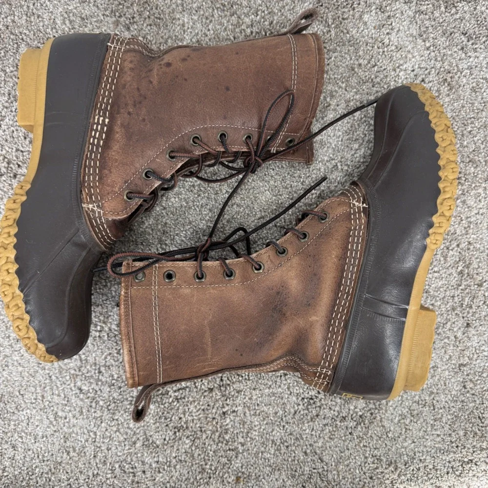 LL Bean Duck Boots Womens 8W Shearling Lined 10 Inch Leather Brown Made in USA